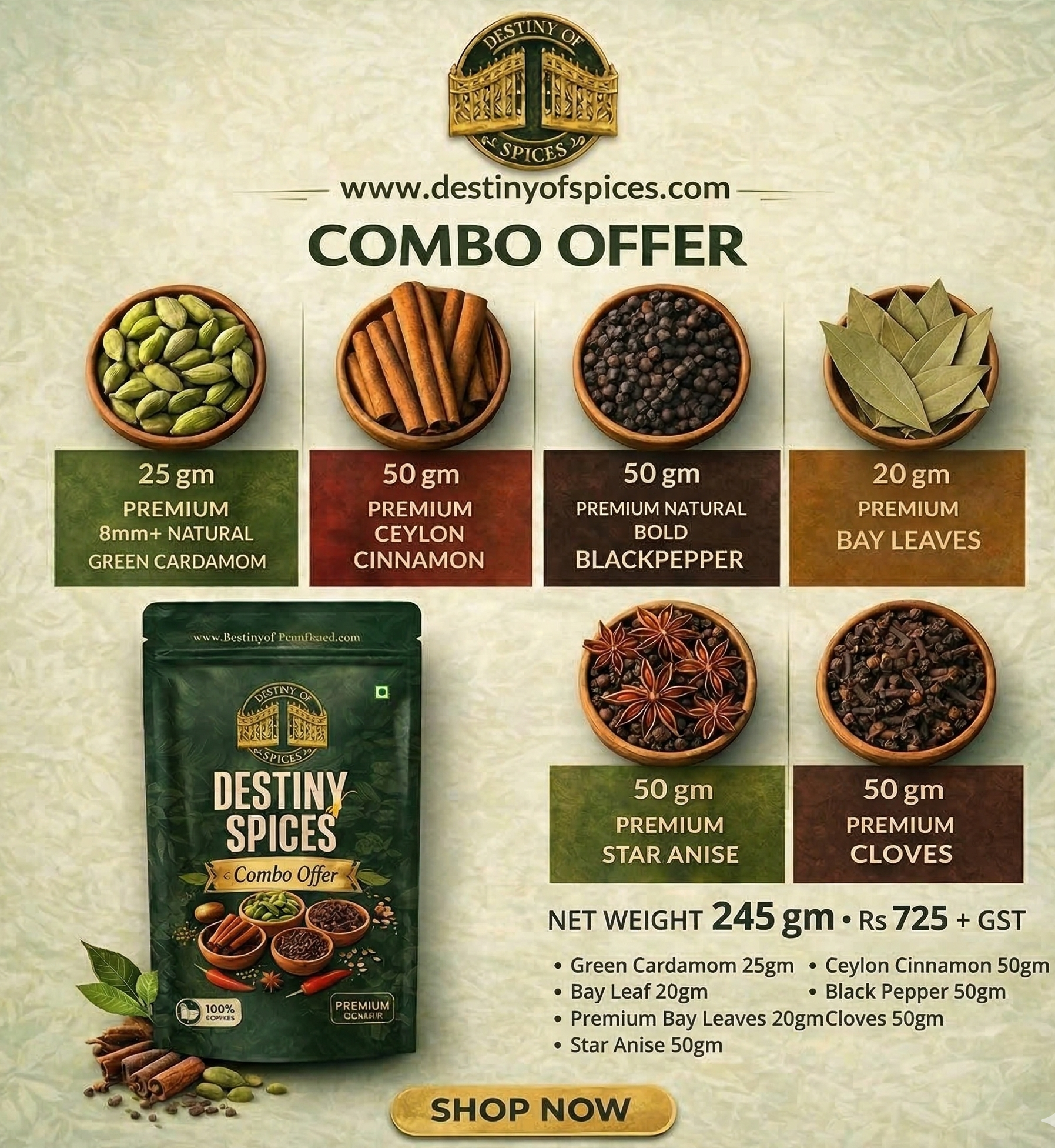 Premium Whole Spice Combo Pack 245gm – Farm Fresh Kerala